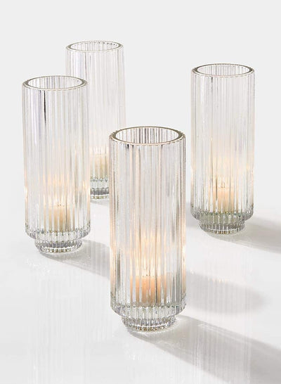 Serene Spaces Living Set of 12 Clear Glass Candle Holder, Decorative Slim Ribbed Votive Holder Centerpiece for Wedding, Christmas, Thanksgiving, Living Room, Home Décor, 2.25" Diameter & 6.25" Tall