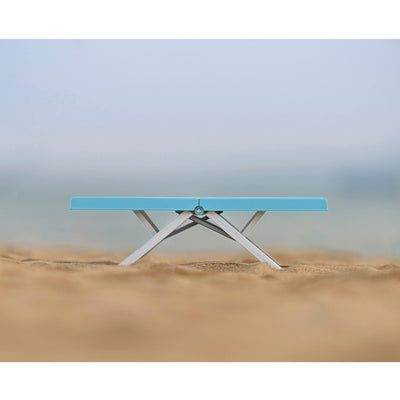 Maarch Small Beach Table for Sand Foldable, Plastic Folding Beach Tray Table, Portable Mini Low Picnic Camping Table, Light Blue