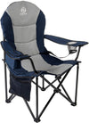 Coastrail Outdoor Camping Chair Oversized Padded Folding Quad Arm Chairs with Lumbar Back Support, Cooler Bag, Cup Holder & Side Pocket, Extra Head Pocket, Supports 400 lbs (Blue, Modern)