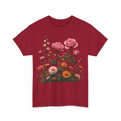 Wildflowers and Pink Roses, Graphic T-Shirts for Women, Floral Shirt, Womens Short Sleeve, Ladies Graphic Tees #5013TTS
