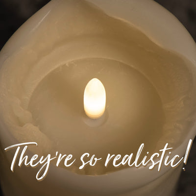 Set of 6 Ivory Real Melted Wax 3x6 Flameless LED Pillar Candles with Timer Remote and Batteries