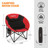 KingCamp Foldable Saucer Moon Lounge Chair with Cupholder Storage Pocket for Indoor Home or Outdoor Camping and Tailgating Use, Black/Red