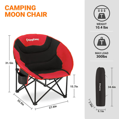 KingCamp Foldable Saucer Moon Lounge Chair with Cupholder Storage Pocket for Indoor Home or Outdoor Camping and Tailgating Use, Black/Red
