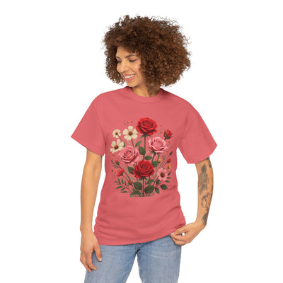 Wildflowers and Pink & Red Roses, Graphic T-Shirts for Women, Floral Shirt, Womens Short Sleeve, Ladies Graphic Tees #5134TTS