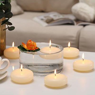 qinxiang 36 Pack Floating Candles, 3” Ivory Unscented Dripless Wax Burning Candles, for Cylinder Vases, Weddings, Party and Holiday …