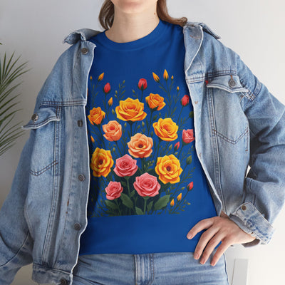 Wildflowers and Pink & Yellow Roses, Graphic T-Shirts for Women, Floral Shirt, Womens Short Sleeve, Ladies Graphic Tees #5140TTS