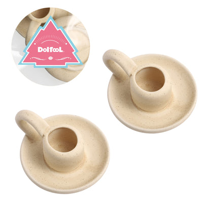 DOITOOL 2Pcs Ceramic Candlestick Holder, Taper Candle Holder with Handle, Nordic Style Candlelight Stand Desktop Ornament (Beige) (Beige)