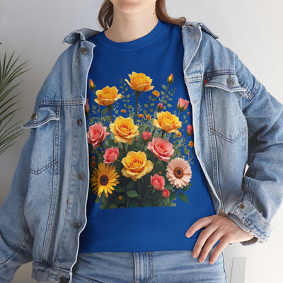 Wildflowers and Pink & Yellow Roses, Graphic T-Shirts for Women, Floral Shirt, Womens Short Sleeve, Ladies Graphic Tees #5141TTS