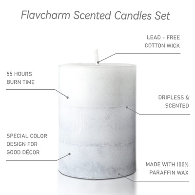 Set of 3 Scented Pillar Candles Creamy Coconut Scented Candles 3 x 4 Long-Lasting Candles Scented White Candles Palette Pillar Candles Clean Burning No Drip Candles Gift for Home Party Decor