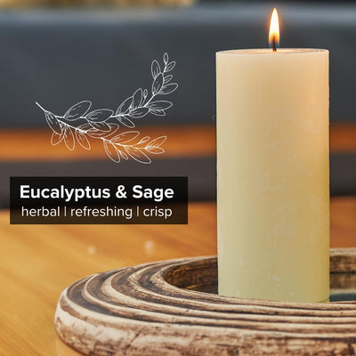 Simply Soson 3x6 inch Ivory Rustic Eucalyptus and Sage Pillar Scented Candle - 3 Pack - for Home Decor, Aromatherapy, Weddings, Restaurants, Spa, Church