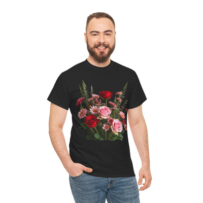 Wildflowers and Red & Pink Roses, Graphic T-Shirts for Women, Floral Shirt, Womens Short Sleeve, Ladies Graphic Tees #5132TTS