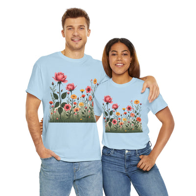 Wildflowers and Pink Roses, Graphic T-Shirts for Women, Floral Shirt, Womens Short Sleeve, Ladies Graphic Tees #5020TTS