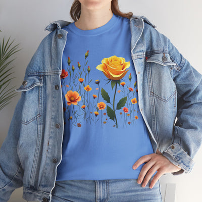 Wildflowers and a Yellow Rose, Graphic T-Shirts for Women, Floral Shirt, Womens Short Sleeve, Ladies Graphic Tees #5010TTS