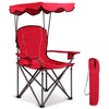 GYMAX Canopy Chair, Portable Folding Beach Pool Chair Lawn Chair with Canopy Two Cup Holders and Carry Bag, for Outdoor Beach Camp Park Patio (Red)