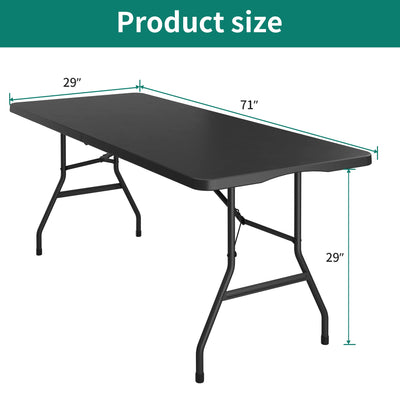 YITAHOME Folding Tables Heavy Duty Folding Table 6ft with Carrying Handle Plastic Fold up Table for Outdoor Camping Picnic Parties/Indoor Events All in Black