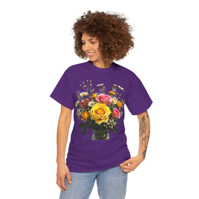 Wildflowers and Pink & Yellow Roses, Graphic T-Shirts for Women, Floral Shirt, Womens Short Sleeve, Ladies Graphic Tees #5143TTS