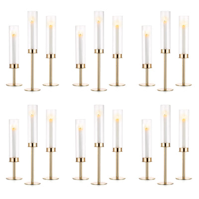 Nuptio Candlestick Holders Clear Glass Hurricane Candle Holders 18 Pcs Candle Stick Holder for Candlesticks Taper Candles Tall Candle Holder for Fireplace Anniversary Celebration Hotel Wedding Decor