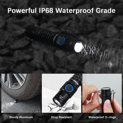 Wurkkos FC12 Tactical Flashlights High Lumens, 345M Long Range Rechargeable Flashlights, 2000Lumens Super Bright Led Flash Light,IP68 Waterproof Flashlight for Camping Hiking Fishing(Black)