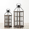 Glitzhome Farmhouse Wood Metal Large Decorative Lanterns Hanging Candle Lanterns Set of 2, Black (No Glass)