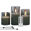 GenSwin Rechargeable LED Flameless Flickering Glass Candles with Remote Timer, Battery Operated Pillar Candles Long Lasting Grey Real Wax USB Candles (D 3”×H 4”5”6”)