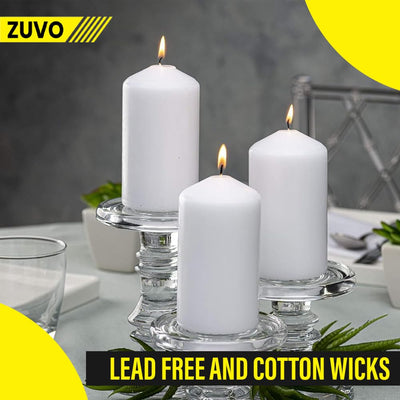Large Pillar Candles, unscented Candles White unscented Long Burning Pillar Candles for Spa, Home, Restaurants, Church - Bulk Slow Burning Pillar Candles 3 Inches - (Pack of 10) by Zuvo