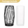 Nuptio Glass Candle Holder for Pillar Candles Black Pillar Candle Holders Geometric Metal Candle Stand Small Hurricane Candleholder Flower Vase for Office Dining Living Room Bar Cafe