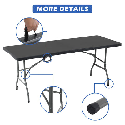 HKLGorg Folding Table 6 Ft Heavy Duty Fold Up Table Camping Working Table Indoor Outdoor Plastic Folding Table Utility Party Dining Table Easy to Assemble with Lock Function Black