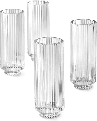 Serene Spaces Living Set of 12 Clear Glass Candle Holder, Decorative Slim Ribbed Votive Holder Centerpiece for Wedding, Christmas, Thanksgiving, Living Room, Home Décor, 2.25" Diameter & 6.25" Tall