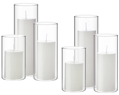 Shihanee White Pillar Candles and Glass Cylinder Vases Clear Cylinder Candle Holders for Slim Pillar Candles Wedding Decoration(6 Sets)