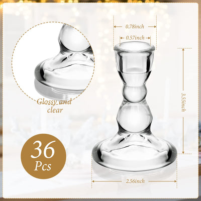 Set of 36 Clear Glass Taper Candle Holders Bulk Pillar Candlestick Holders Small Tapered Candle Stick Holders for Wedding Table Centerpieces Holiday Party Windowsill Decor