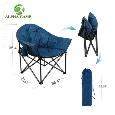 ALPHA CAMP Oversized Camping Chairs Padded Moon Club Chair Portable with Folding Cup Holder and Carry Bag