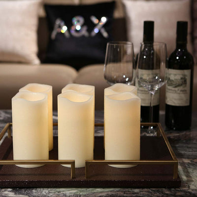H-BLOSSOM Flickering Flameless Candles Battery Operated Real Wax Pillar Candles LED Candles with Cycling 5H Timer Pack of 6 (3" x 6")