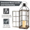 Glitzhome Farmhouse Wood Metal Large Decorative Lanterns Hanging Candle Lanterns Set of 2, Black (No Glass)