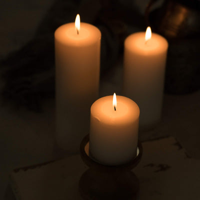 Pillar Candles - 2.7x3 inch | 25 Hours Burning, 6 Count - White Unscented Smokeless European Pillar Candles - Perfect for Wedding, Parties, Spas, Home Gatherings and Dinner