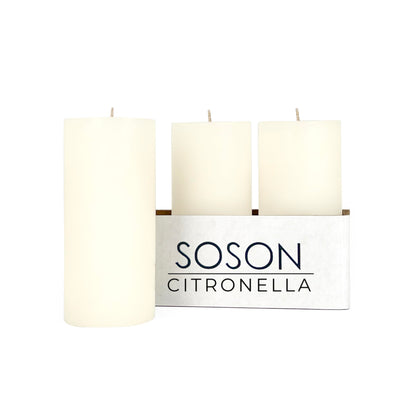 Simply Soson Citronella Candle - Citronella Scented Pillar Candles Ivory - 3x6 inch - 3 Pack - Long Lasting Burn Outside Candles for Garden Yard Balcony, Summer Camping