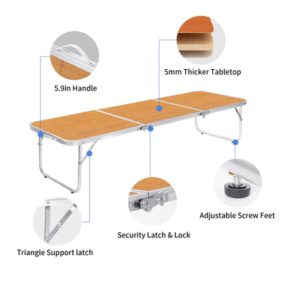 Moosinily Camping Table 4FT Folding Picnic Table Foldable Low Camp Table Portable Lightweight Outdoor Beach Floor BBQ Travel Yellow 47.2×15.7 inch