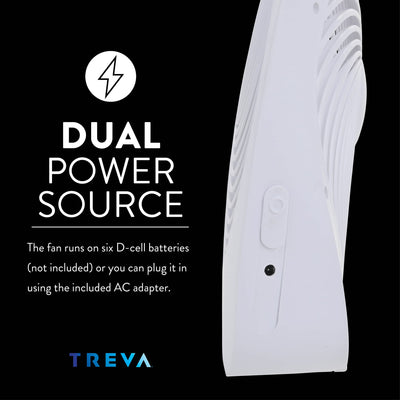 Treva 10-Inch Portable Fan, Powered by Battery and/or AC Adapter - Desk Fan Air Circulating with 2 Cooling Speeds, Personal Fan and Travel Fan for all your needs