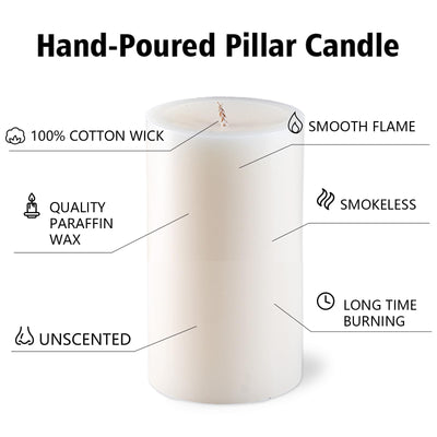 2.8x4 White Pillar Candles, 6 Pack, Unscented Pillar Candles Bulk, Dripless and Long Clean Burning Pillars Candles, Smokeless Dinner Table Candles Pillar for Wedding, Spa, Aromatherapy, Party
