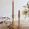 Antique Brass Handcrafted Iron Taper Candle Holders - Set of 2 Decorative Candlesticks for Weddings, Dining, and Parties