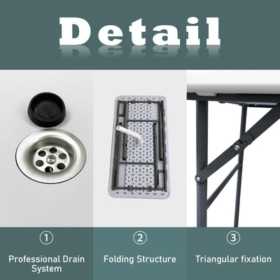 CAMP SOLUTIONS 4 Foot Folding Ice Table with Drain,Foldable Outdoor Cooler Table,Foldable Cooler Table Outdoor for Party,BBQ,Camping,Wedding