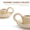 DOITOOL 2Pcs Ceramic Candlestick Holder, Taper Candle Holder with Handle, Nordic Style Candlelight Stand Desktop Ornament (Beige) (Beige)