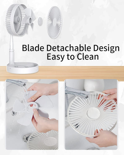 UN UNITEDTIME Desk and table fan, Foldable Fans Portable Travel Fan Battery Operated or USB Powered,Adjustable Height,My Foldaway fan with remote Control Timer 4 Speed Settings (White)