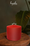 Hyoola Red Three Wick Large Candle - 6 x 6 Inch - Unscented Big Pillar Candles - 146 Hour - European Made