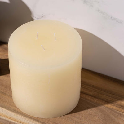 Bask Large Mottled Pillar Candles - Unscented - 6-Inch Diameter for Extra-Wide Holders - 3-Wick Candles for Home and Events - Ivory