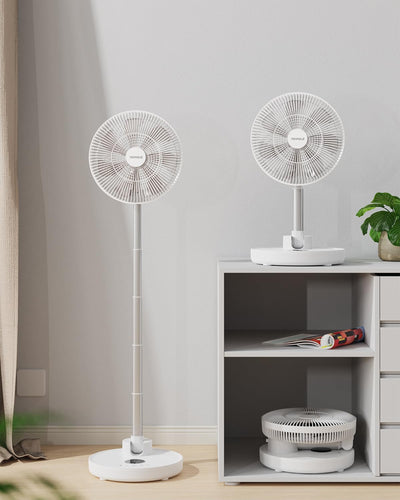 TriPole Standing Oscillating Pedestal Fan, Rechargeable Battery Operated Quiet Height Adjustable Floor Fan with Remote Timer, Foldaway Portable Fan for Bedroom Home Travel, 5-31H Working, 12''