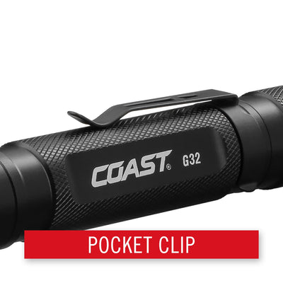 Coast G32 465 Lumen Flashlight with Pure Beam, Twist Focus and Bulls-Eye Spot Beam, Black