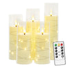 Nimiko Flickering Flameless LED Candles,Battery Operated Candles 5 Pcs with Embedded Star String,Acrylic LED Pillar Candles with Remote,Suitable for Home Decoration to Create an Atmosphere（Ivory）