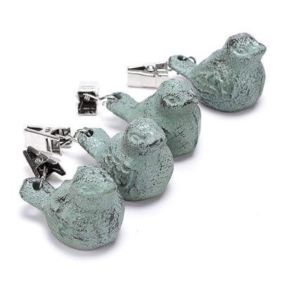 OwnMy Set of 4 Tablecloth Weights Clip on, Pendant Tablecloth Weights Kit with Cast Iron Antique Birds, Cloth Weights Clip for Outdoor Garden Party Picnic Tablecloths, Heavy Tablecloth Clips (Green)