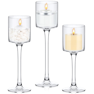 Yaomiao 36 Pcs Tall Glass Candle Holder Clear Tea Light Candle Holders Floating Candle Holder for Wedding Party Dining Bathroom Table Centerpiece Pillar Candles Settings, 3 Sizes