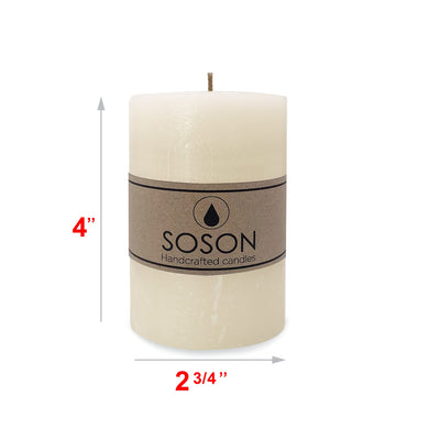 Simply Soson Set of 3 Ivory Rustic Textured Pillar Candles 3x4-inch - Unscented Dripless Large Bulk Candles - Home Wedding Rustic Décor